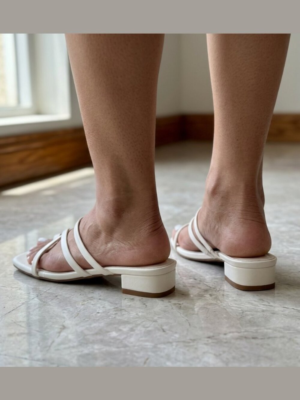 NWT X2B Off-White Strappy Asymmetrical Toe Loop Slide Sandal - Picture 5 of 5